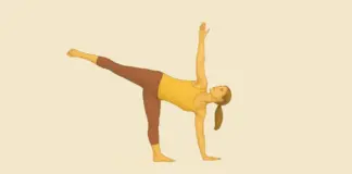 Hatha Yoga – vrouw in halve maanhouding met focus op balans, kracht en adem