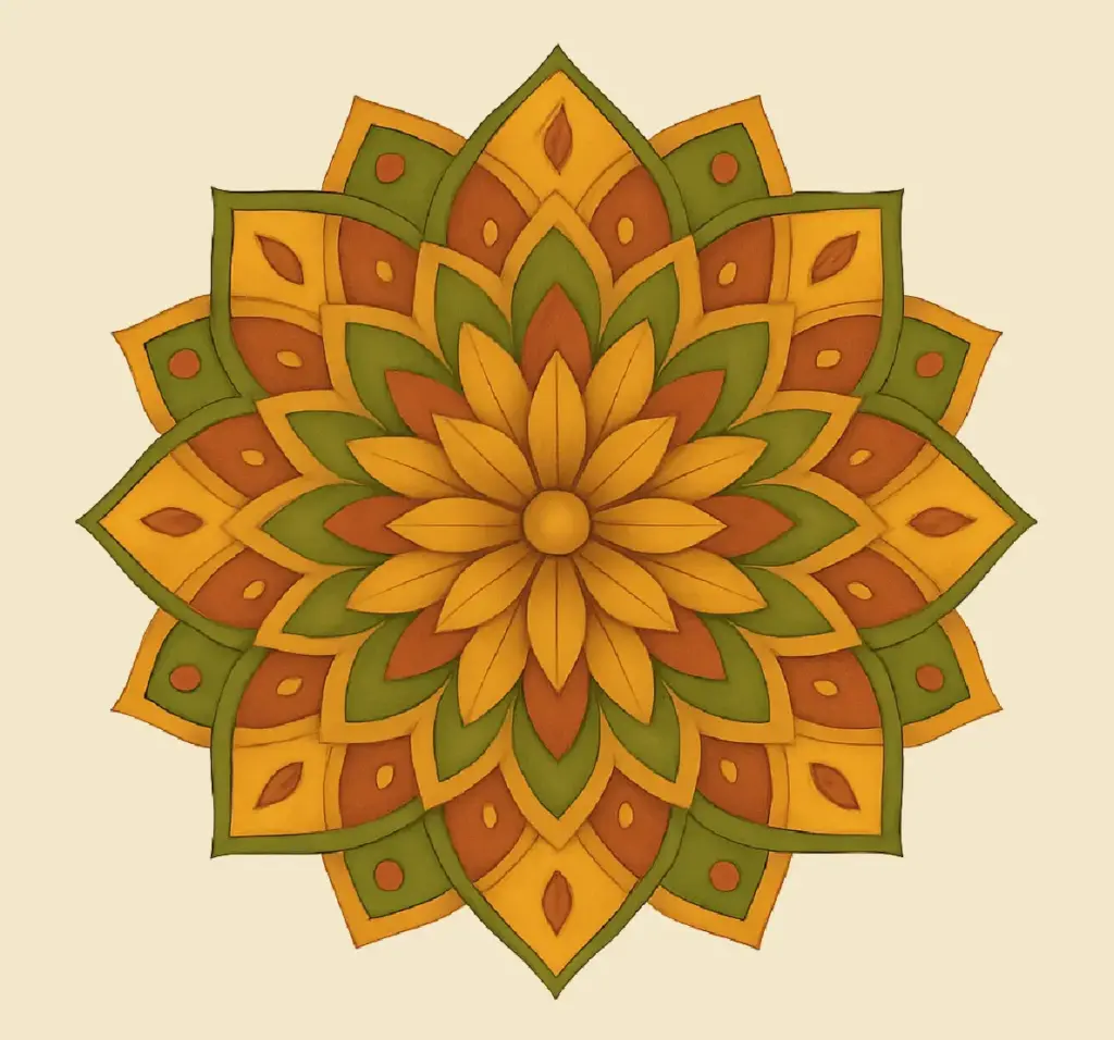 Mandala als symbool voor de vele stemmen en interpretaties van de Yoga Sutra van Patanjali door de tijd.
