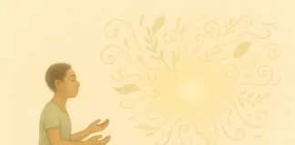 Overgave aan Īśvara: soetra’s 1.23–1.29 - een mediterende jongen met alle symbolen die horen bij Isvara