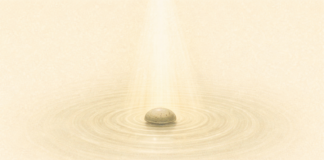 De kracht van één punt uitgebeeld als een heldere steen waar licht vanuit gaat, hoort bij yoga sutra 1.32
