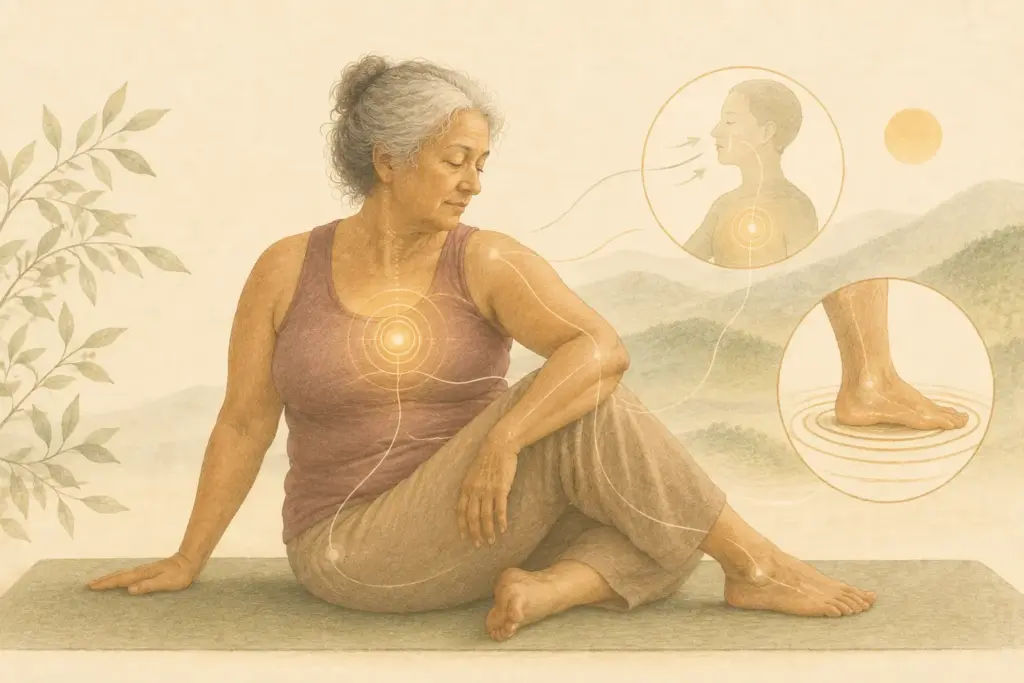 Op de yogamat hoeven we het lichaam niet te vertellen waar het moet zijn. We kunnen ook nieuwsgierig worden naar waar het al is.